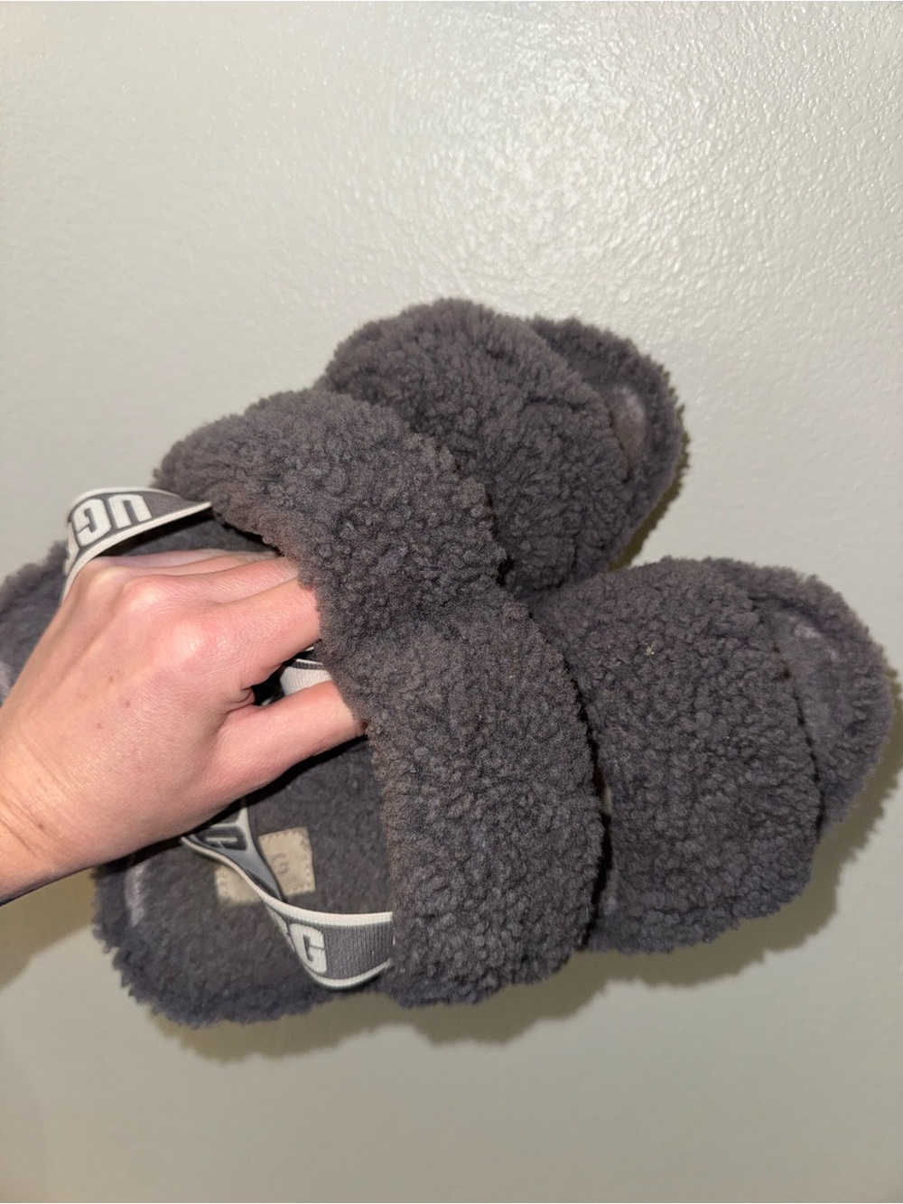 UGG women’s Charcoal Plush Double-Band Slide Sandals